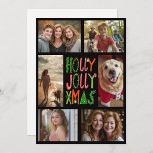HOLLY JOLLY XMAS Hand-Drawn CUSTOM 6 PHOTO Holiday Card
