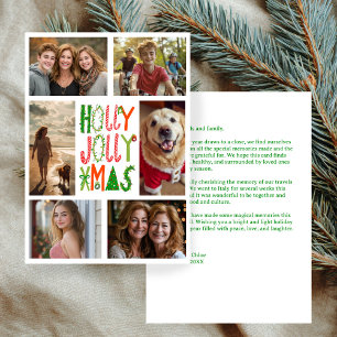 HOLLY JOLLY XMAS Hand-Drawn CUSTOM 6 PHOTO  Holiday Card