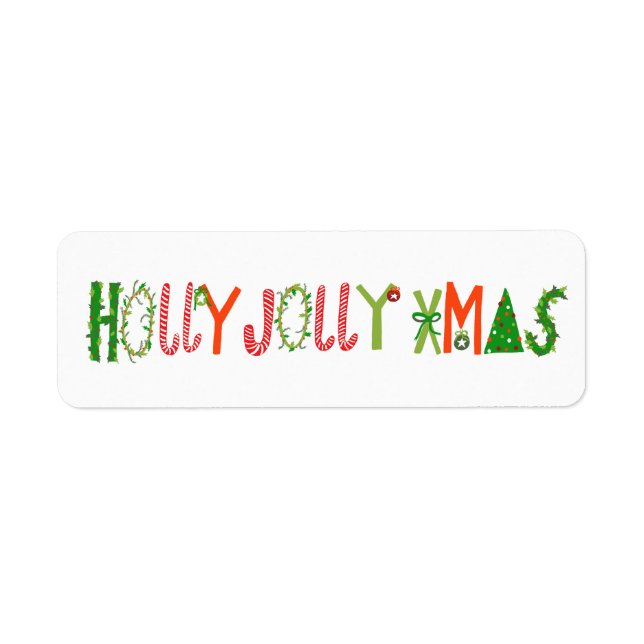 HOLLY JOLLY XMAS Holiday Christmas Cute Hand-Drawn Label (Front)