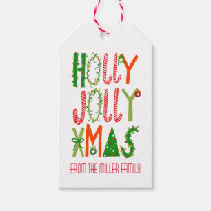 HOLLY JOLLY XMAS Holiday Christmas Lettering Gift Tags