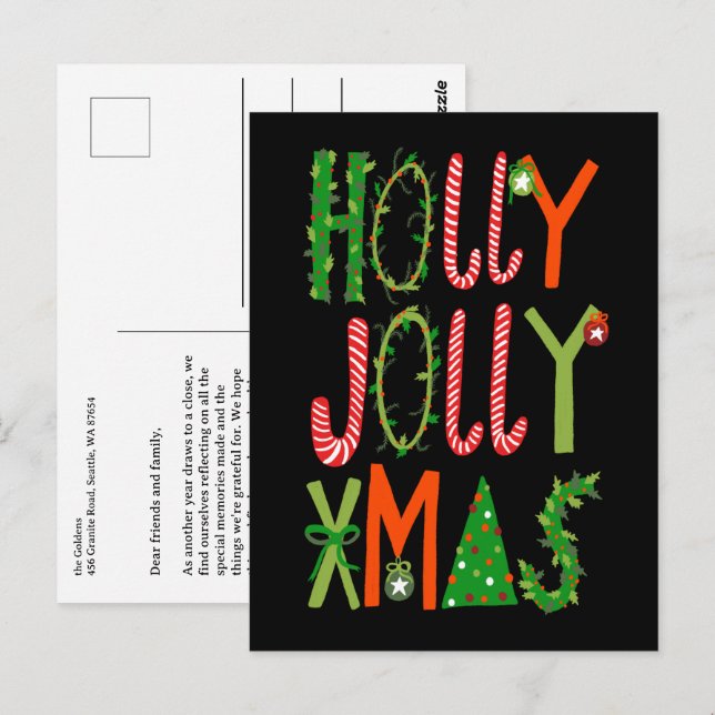 HOLLY JOLLY XMAS Lettering Christmas CUSTOM Postcard (Front/Back)