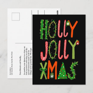 HOLLY JOLLY XMAS Lettering Christmas CUSTOM Postcard