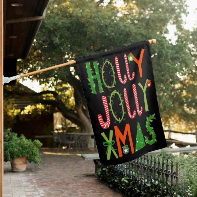 Holly Jolly Xmas Sweet Christmas Handlettering  House Flag (In SItu)
