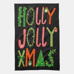 HOLLY JOLLY XMAS Sweet Holiday Christmas Kitchen Towel
