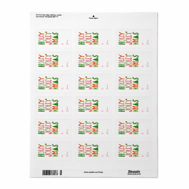 HOLLY JOLLY XMAS Sweet Holiday Christmas Label (Full Sheet)