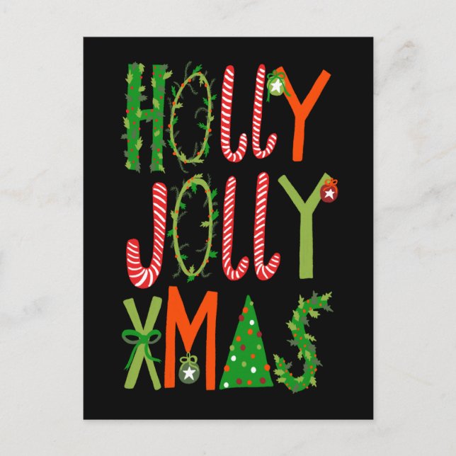 HOLLY JOLLY XMAS Sweet Holiday Christmas Postcard (Front)