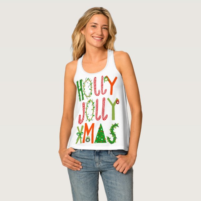 HOLLY JOLLY XMAS Sweet Holiday Christmas Tank Top (Front Full)
