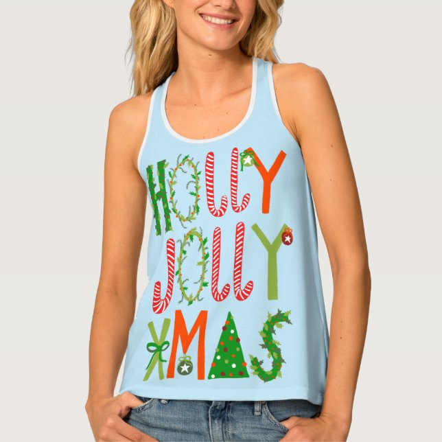 HOLLY JOLLY XMAS Sweet Holiday Christmas Tank Top (Front)