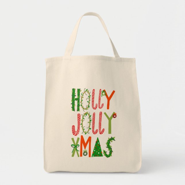 HOLLY JOLLY XMAS Sweet Holiday Christmas Tote Bag (Front)