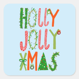 HOLLY JOLLY XMAS Sweet Holidays Christmas Square Sticker