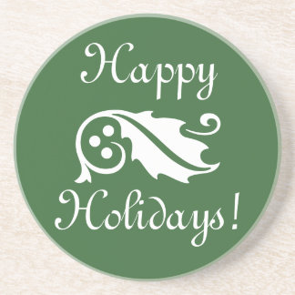 Holly leaf and berries Christmas drink coasters