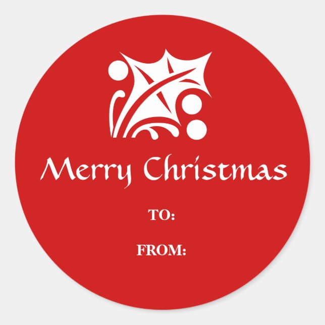 Holly leaf and berries Merry Christmas gift labels (Front)