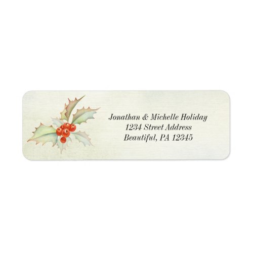 Holly Leaf Berries Simple Watercolor Christmas Label