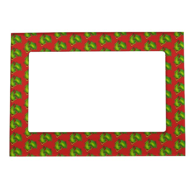 Holly Leaf Christmas Sugar Cookie Red Green Xmas Magnetic Frame (Front)