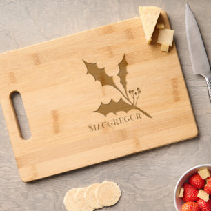 Holly Leaf Etched Wooden Cutting Board