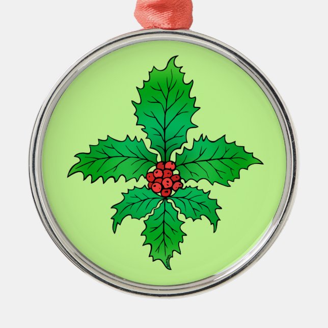 Holly leaf Fleur de lis Metal Ornament (Front)