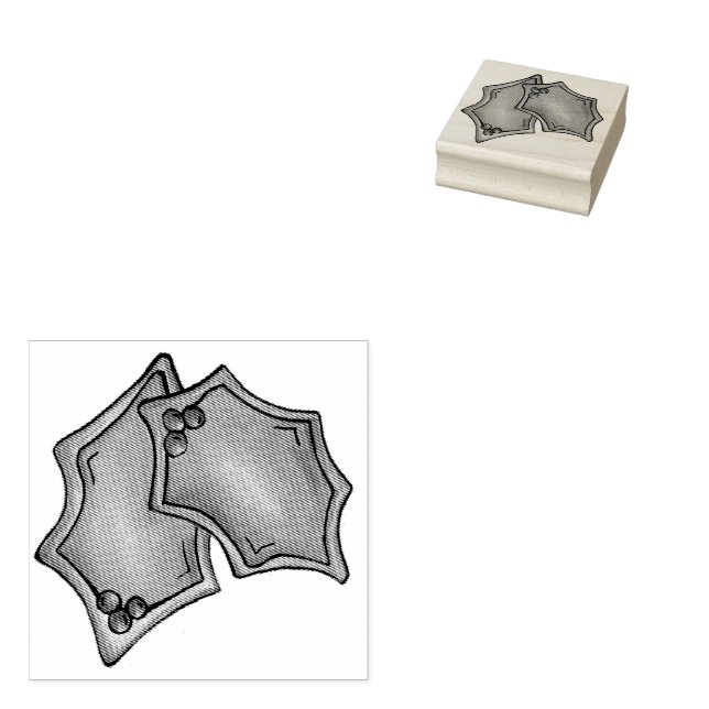 Holly Leaf Leaves Sugar Cookie Christmas Baking Rubber Stamp (Stamped)