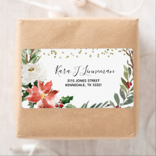 Holly Leaf watercolor foliage Christmas Address La Label