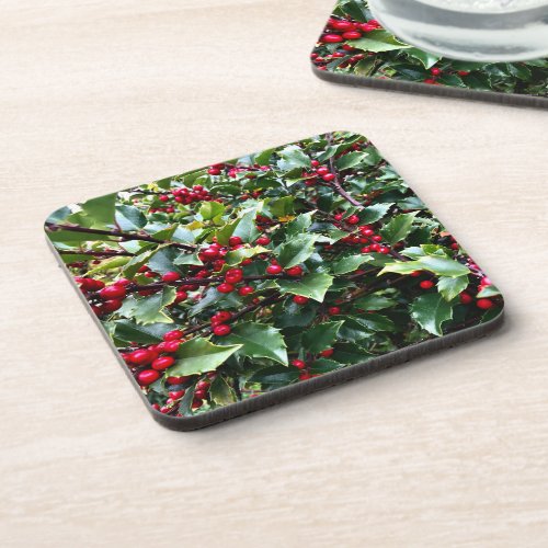 Holly leaves and Berries Beverage Coaster