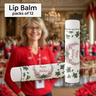 Holly Leaves and Berries Happy Holidays Lip Balm