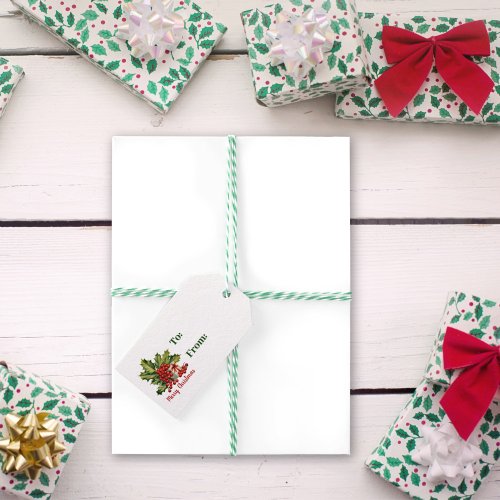 Holly Leaves and Berries Merry Christmas  Gift Tags
