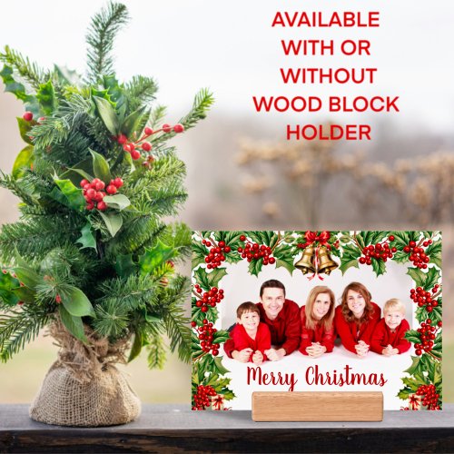 Holly Leaves and Berries Merry Christmas Photo Holder