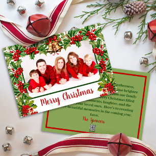 Holly Leaves and Berries Merry Christmas Photo Holiday Card