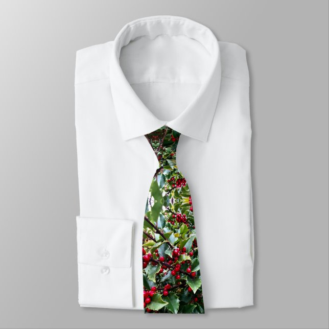 Holly leaves and Berries Neck Tie (Tied)