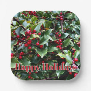 Holly leaves and Berries Paper Plates