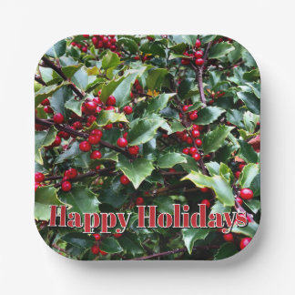 Holly leaves and Berries Paper Plates