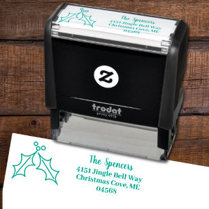 Holly Leaves and Berries Return Address Self-inking Stamp