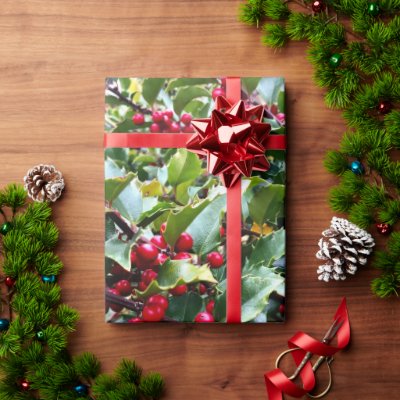 Holly leaves and Berries Wrapping Paper