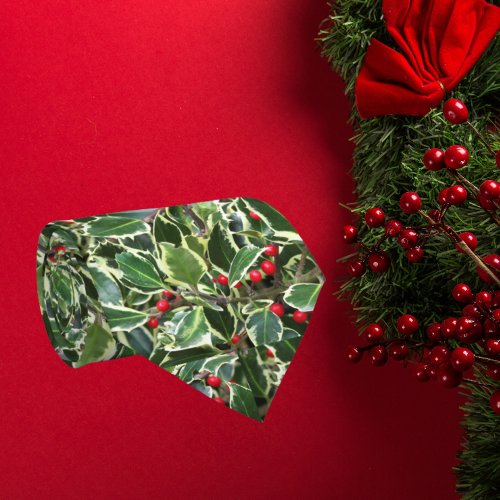Holly Leaves and Red Berries Holiday Neck Tie