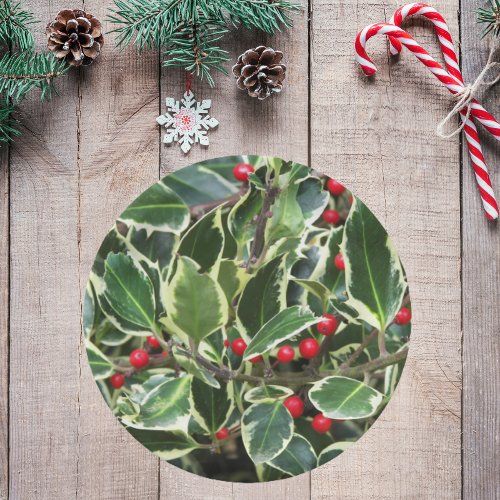Holly Leaves and Red Berries Holiday Paper Plates