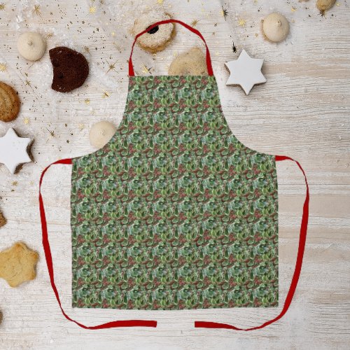 Holly Leaves and Red Berries Pattern Apron
