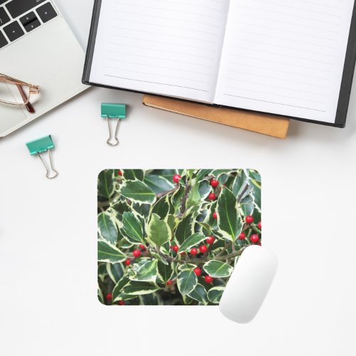 Holly Leaves and Red Berries Seasonal Mouse Pad
