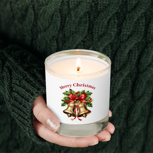 Holly Leaves  Berries Gold Bells Merry Christmas  Scented Candle