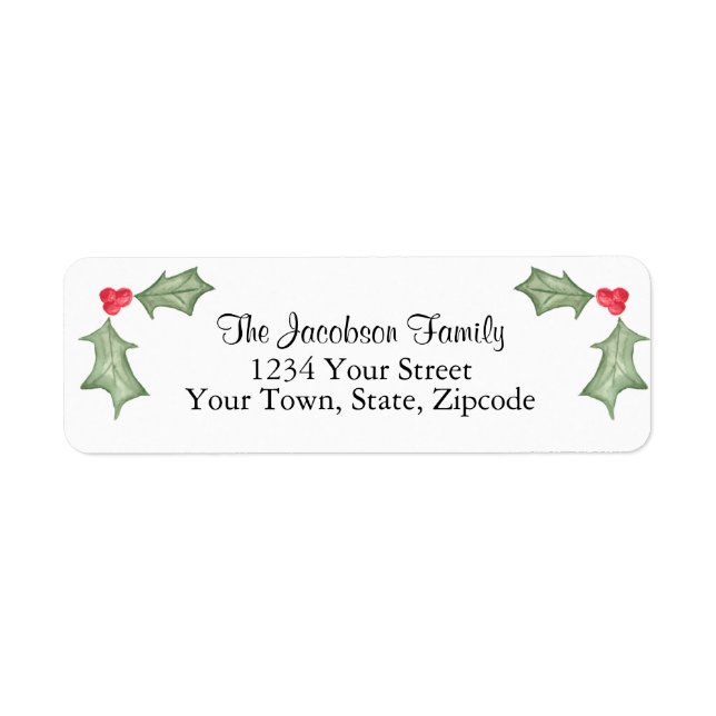 Holly Leaves & Berries Holiday Return Address Label (Front)