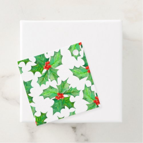 Holly Leaves Berries Red Green Floral Christmas Favor Tags