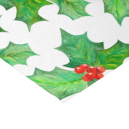 Holly Leaves Berries Red Green Floral Christmas Tissue Paper