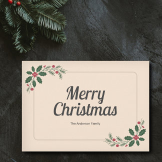 Holly Leaves & Berries - Simple Merry Christmas Holiday Card