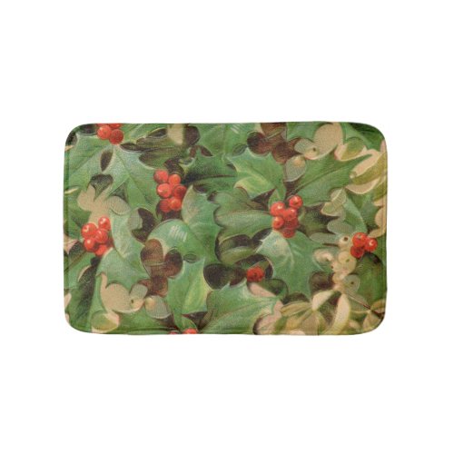 holly leaves berries vintage art print christmas bath mat