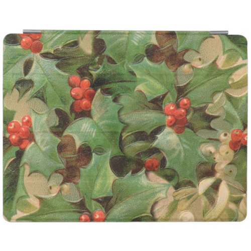 holly leaves berries vintage art print christmas iPad smart cover