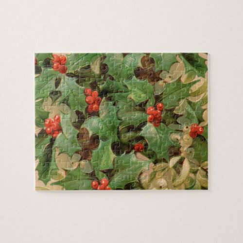 holly leaves berries vintage art print christmas jigsaw puzzle
