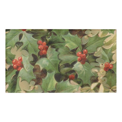 holly leaves berries vintage art print christmas name tag