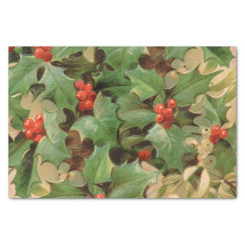 holly leaves berries vintage art print christmas tissue paper