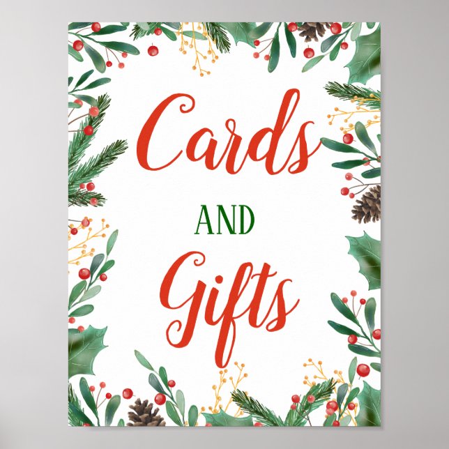 Holly Leaves Berry  | Cards And Gifts Wedding Sign (Front)