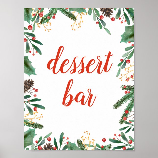 Holly Leaves Berry Christmas | Dessert Bar Sign (Front)