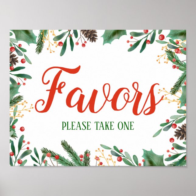 Holly Leaves Berry Christmas | Favors Wedding Sign (Front)