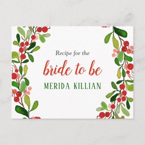 Holly Leaves Berry Christmas  Recipe For Bride Postcard